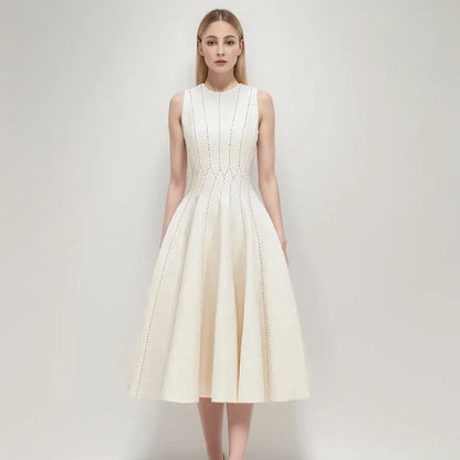 French high-end three-dimensional voluminous waist cinched long skirt with striped temperament slimming sleeveless dress eprolo