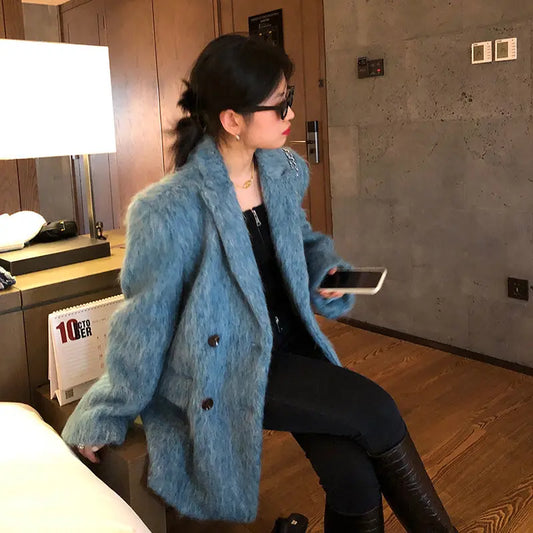 High Quality Women Elegant Blue Blazers New Fashion Ladies Vintage Loose Jackets Casual Female Streetwear Suits eprolo