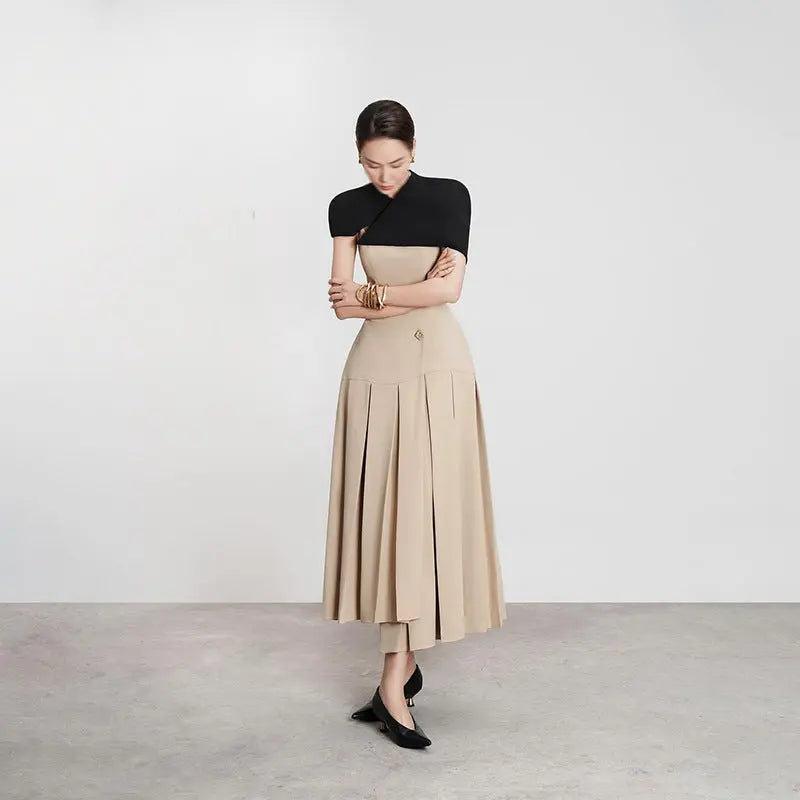 French Elegance Royal Style Long Dress Shoulder Cape Sleeveless Design Waist-Cinching Irregular Hem Women's Dress eprolo