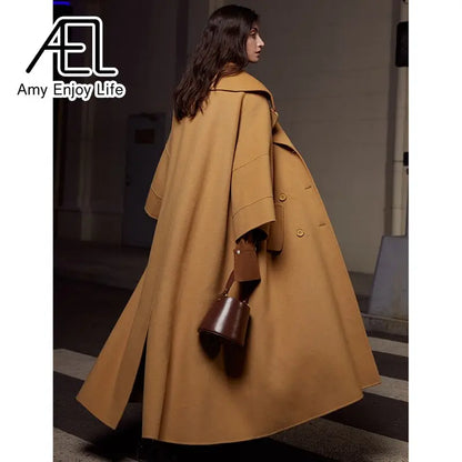 High End Customized Gardenia Yellow Big Cuffs Design Double-Sided Wool Coat Autumn And Winter New Women eprolo