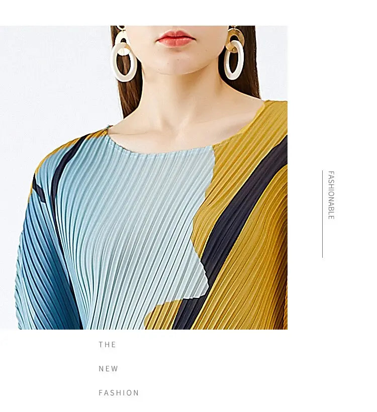 fall  women trendy casual Ocean printing crewneck top bat sleeve top Korean style Three Quarter sleeve T-shirt plus size eprolo