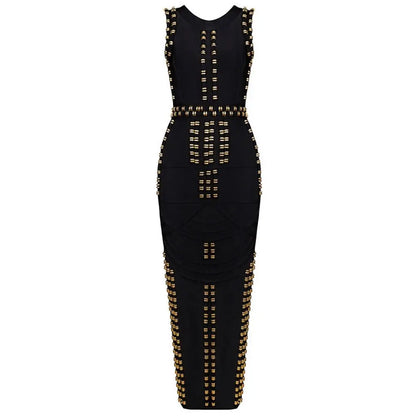 White Sleeveless Metal Ring Adorn Women's Bodycon New Fashion Midi Calf Bandage Dress eprolo