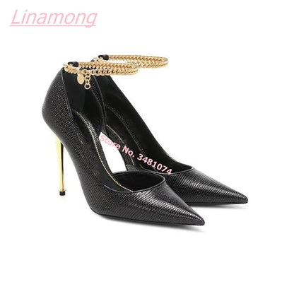 Summer New Women Pumps Metal Thin High Heel Luxury Shallow Pointed Toe Big Size Comfort Party Office Shoes eprolo
