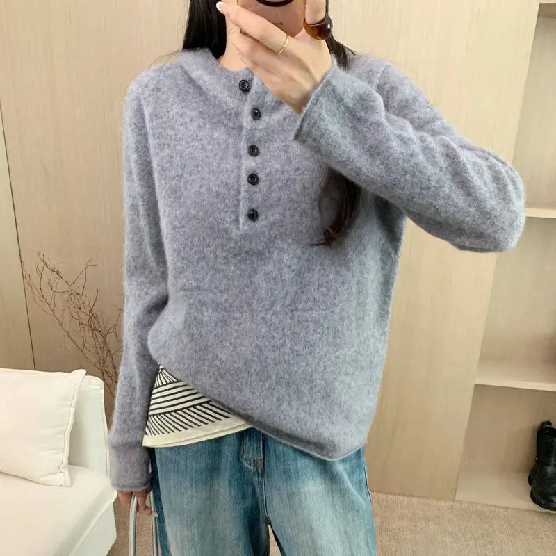 Hooded Pullover Sweater for Women, Lazy Style High-Grade Fleece Knitted Top with Cashmere eprolo