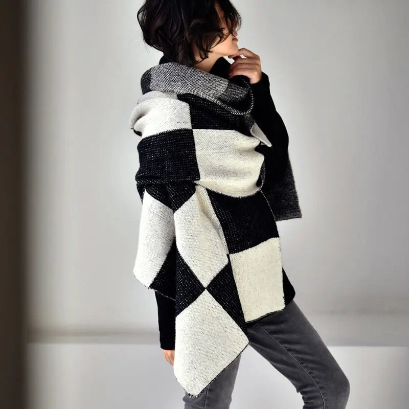 Korean Fashion Grid Wool Blended Long Section Comfortable Warm Scarf Big Shawl eprolo
