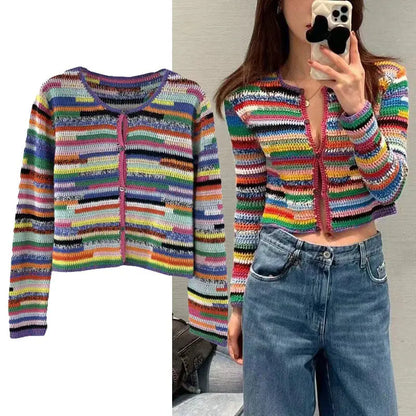Sequined Striped Sweater Cardigans Women Luxury High Street Single Breasted Long Sleeve Designer  Vintage Elegant Traf Tops Pull eprolo