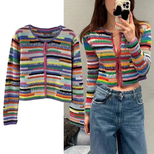 Sequined Striped Sweater Cardigans Women Luxury High Street Single Breasted Long Sleeve Designer  Vintage Elegant Traf Tops Pull eprolo