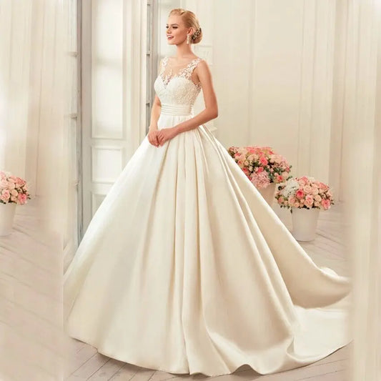 Satin Wedding Dresses Ball Gown real photo white & Ivory elegant Bridal Dress Open Back Wedding Dresses eprolo