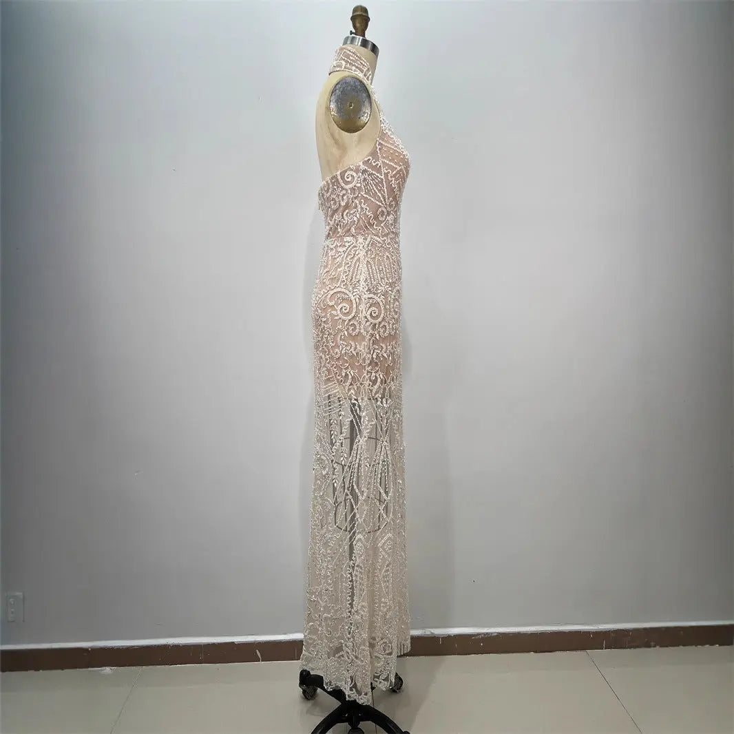 Fashion Sequin Women's Halter Sexy Sleeveless Sequin Fitted Long Bodycon Party Dress eprolo