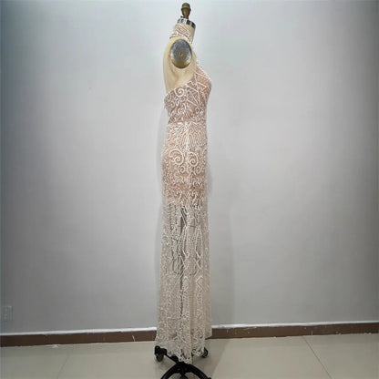 Fashion Sequin Women's Halter Sexy Sleeveless Sequin Fitted Long Bodycon Party Dress eprolo