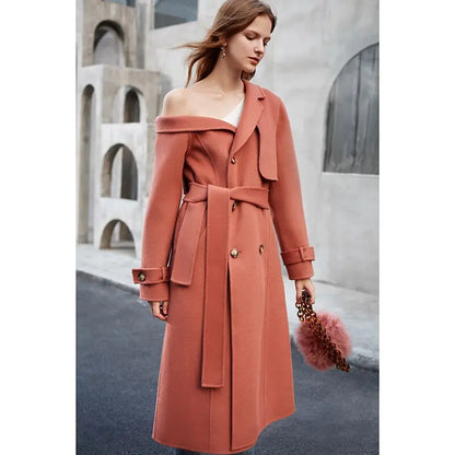 Double Woolen Woman's Upmarket Coat One Shoulder Overcoat Female New Fashion Temperament Women's Popular Woolen Coat eprolo