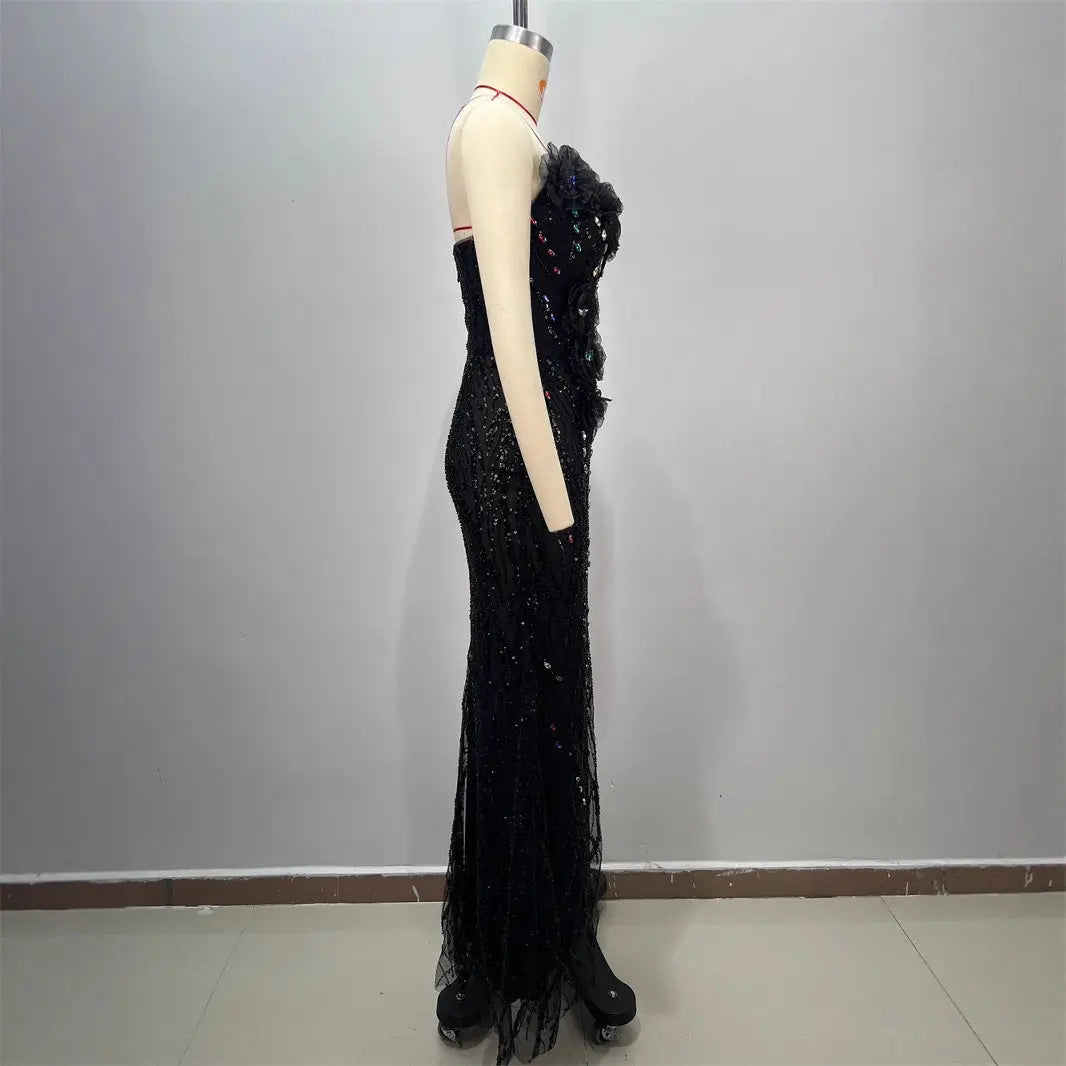 Shiny Sequin Evening Dress Long V-neck Waist-tightening Fitted Dress Mermaid Long Dress Women eprolo