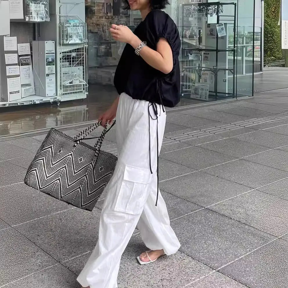 Fashionable French lazy and relaxed one-piece temperament shirt V-neck slimming top eprolo