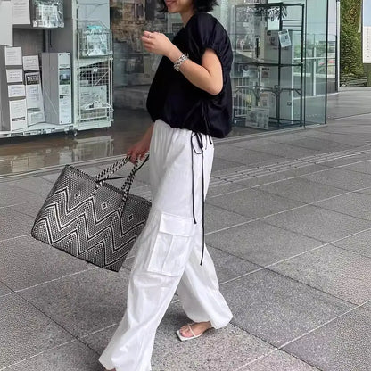 Fashionable French lazy and relaxed one-piece temperament shirt V-neck slimming top eprolo