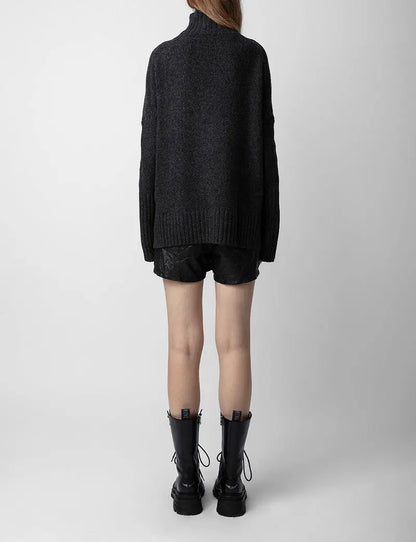 Small niche high neck front short back long heart knitted sweater eprolo