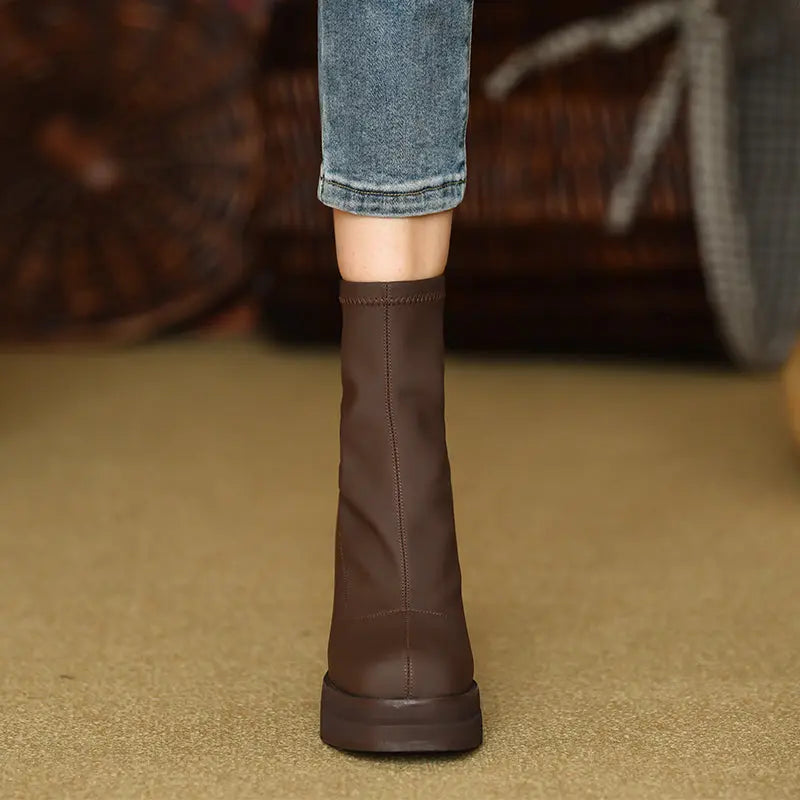 Elastic Slim Boots Thick Heel Short Boots Women's New High Heel Shoes Autumn Winter Thick Sole Square Head Women's Boots eprolo