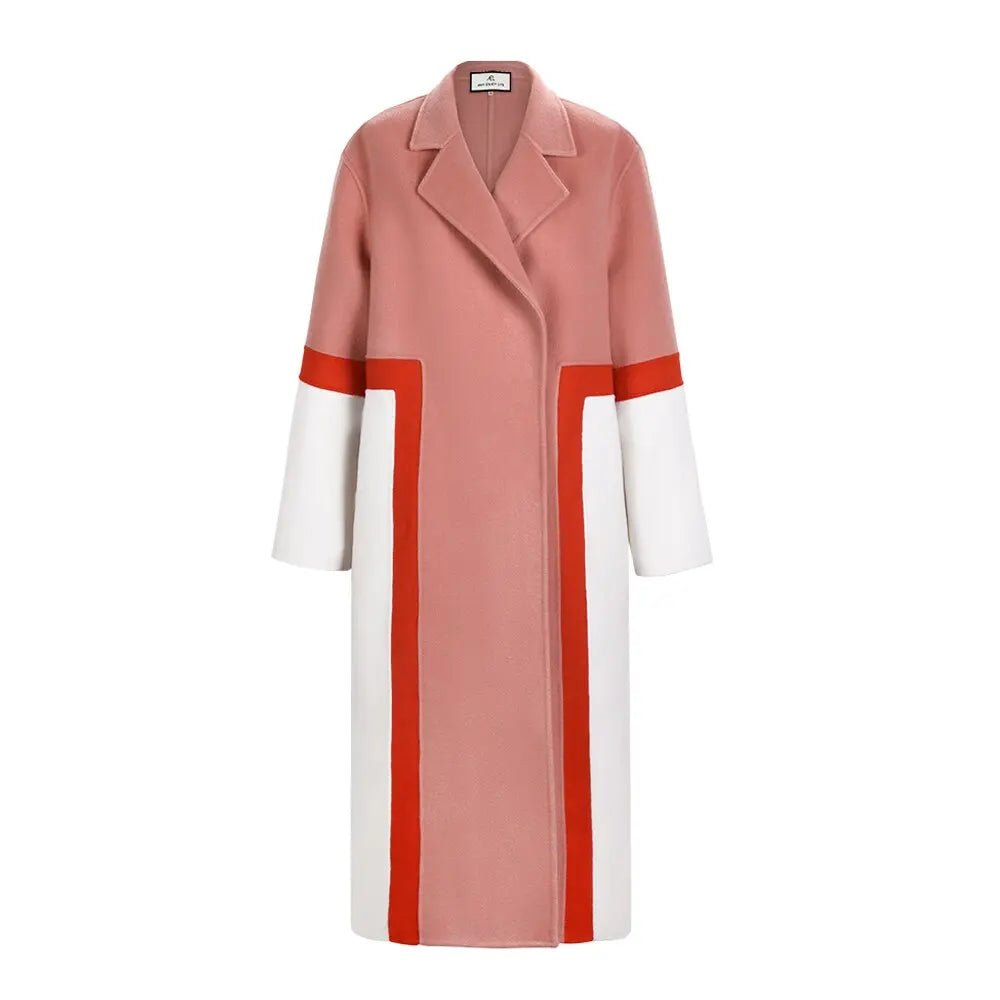 Show High Stitching Collision Color Niche Design Sense Double-Sided Wool Long Coat Female Winter eprolo