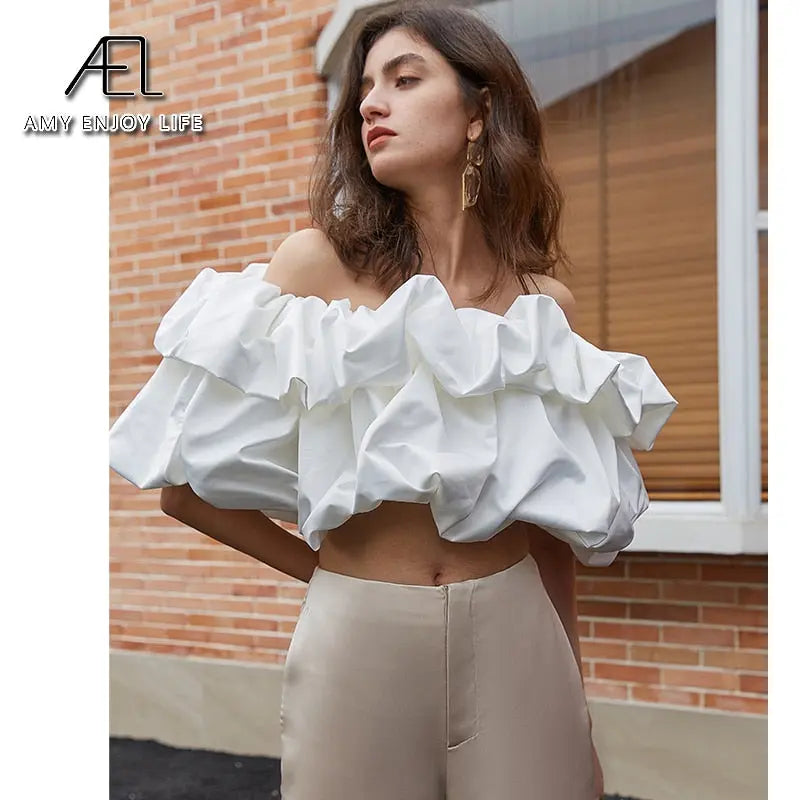 Summer New Resort Style Shrink Pleats Outside Wearing Breasted Design Sense Strapless Tops eprolo