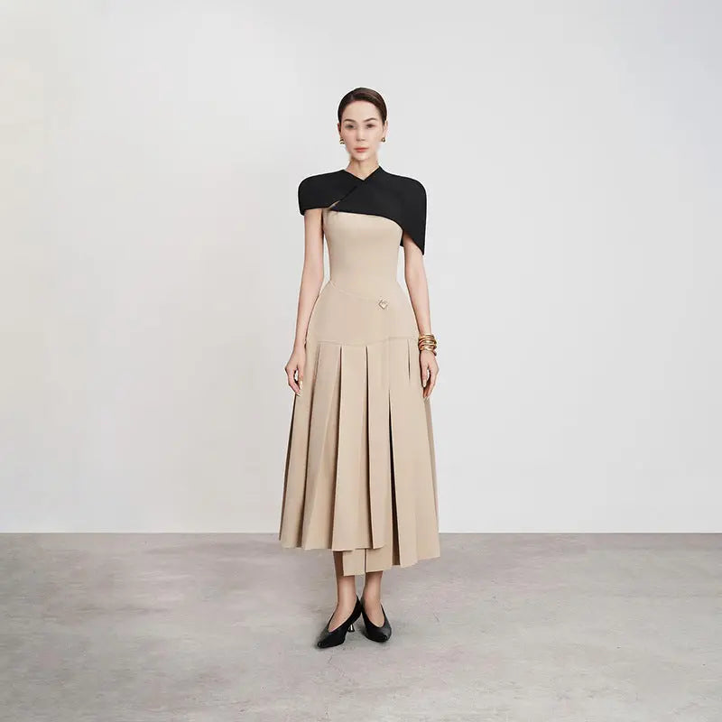 French Elegance Royal Style Long Dress Shoulder Cape Sleeveless Design Waist-Cinching Irregular Hem Women's Dress eprolo