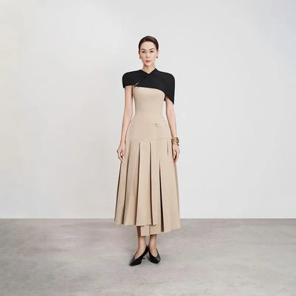 French Elegance Royal Style Long Dress Shoulder Cape Sleeveless Design Waist-Cinching Irregular Hem Women's Dress eprolo