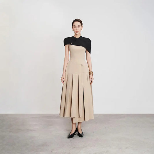 French Elegance Royal Style Long Dress Shoulder Cape Sleeveless Design Waist-Cinching Irregular Hem Women's Dress eprolo