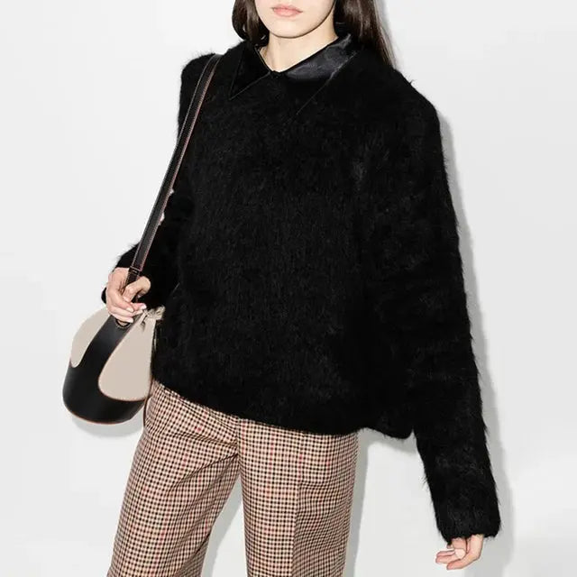 Trendy High Quality Lambswool Knitting Solid Color Sweaters Women Casual Loose Pullover Female Fashion eprolo