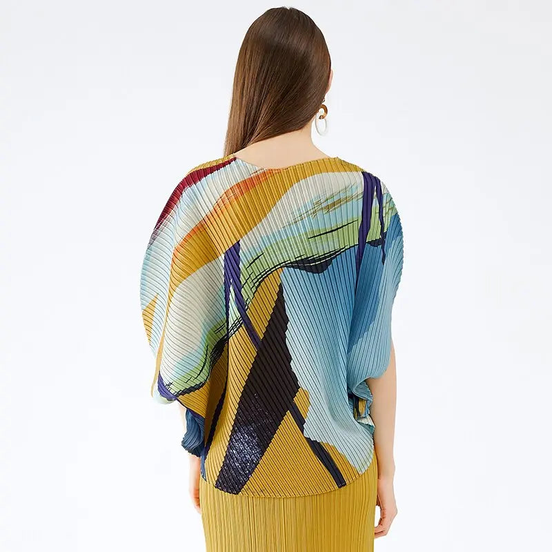 fall  women trendy casual Ocean printing crewneck top bat sleeve top Korean style Three Quarter sleeve T-shirt plus size eprolo