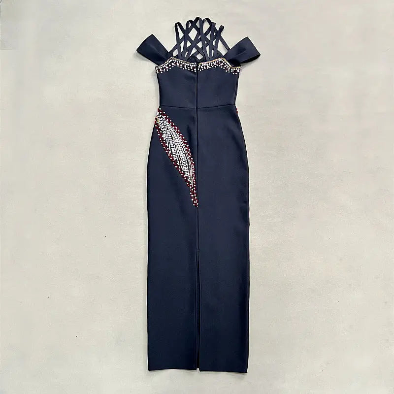 Style Backless Halter Sleeveless Fitted Beaded Embellished Bodycon Long Maxi Pencil Party Dress eprolo