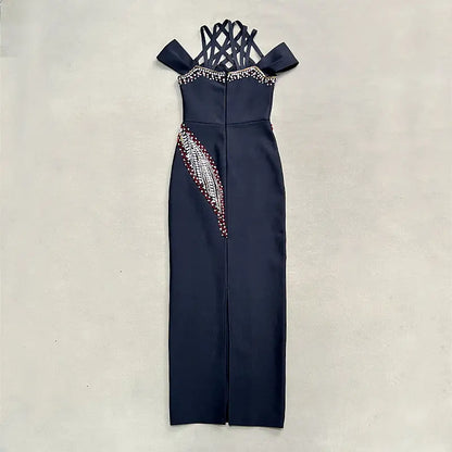 Style Backless Halter Sleeveless Fitted Beaded Embellished Bodycon Long Maxi Pencil Party Dress eprolo