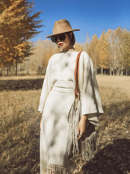 Vintage Versatile Tassel Knitted Dress Women's Spring and Autumn New Style Sweater Long Dress eprolo