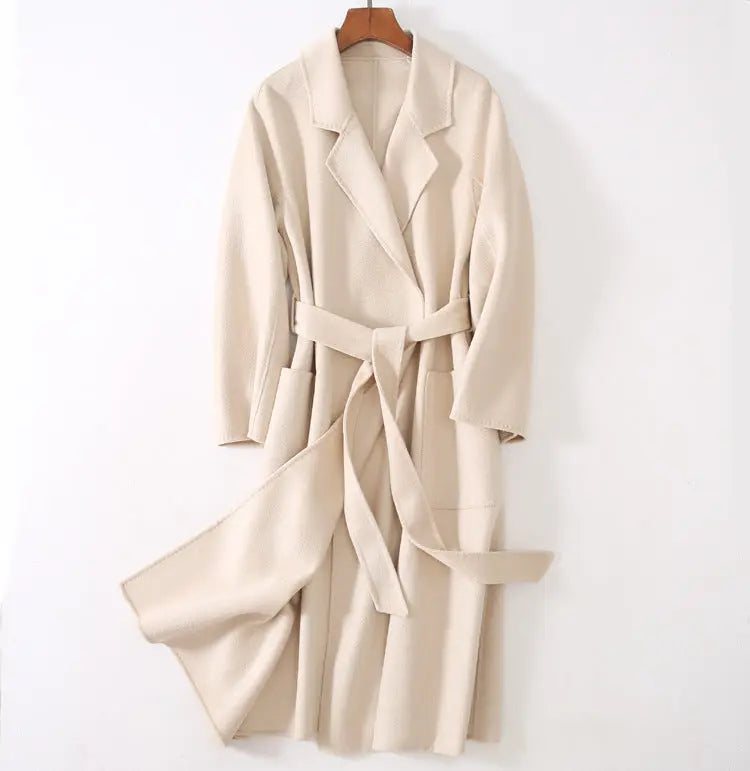 Water ripple double-sided cashmere coat high-end bathrobe wool coat windbreaker for women eprolo