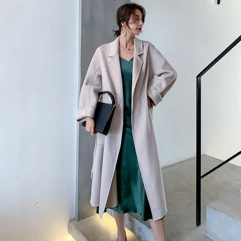 Water ripple double-sided cashmere coat high-end bathrobe wool coat windbreaker for women eprolo