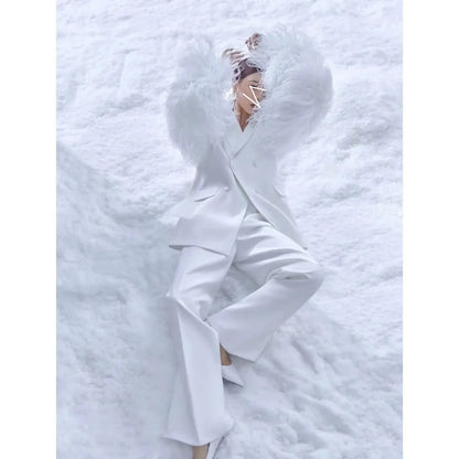 White Feather Personality Blazer Women New Lapel Long Sleeve Loose Fit Jacket Fashion Tide Spring Autumn eprolo