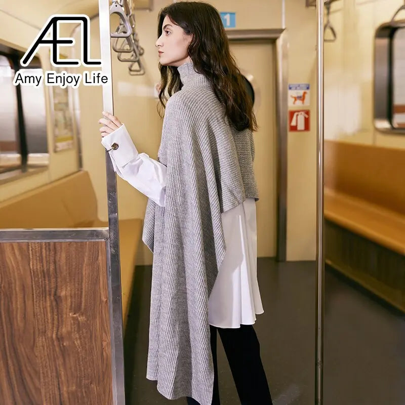 High Neck Sweater Women's Loose Slouchy Shawl Spring Summer New Cape Wool Top eprolo