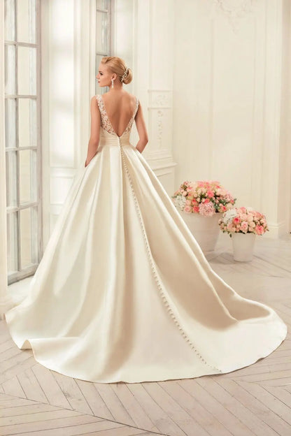 Satin Wedding Dresses Ball Gown real photo white & Ivory elegant Bridal Dress Open Back Wedding Dresses eprolo
