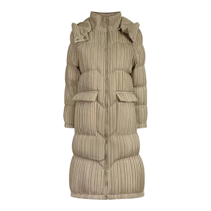 Women's Mid-Length Knee-Length Korean Style Hooded Down Jacket with White Duck Down Collar eprolo