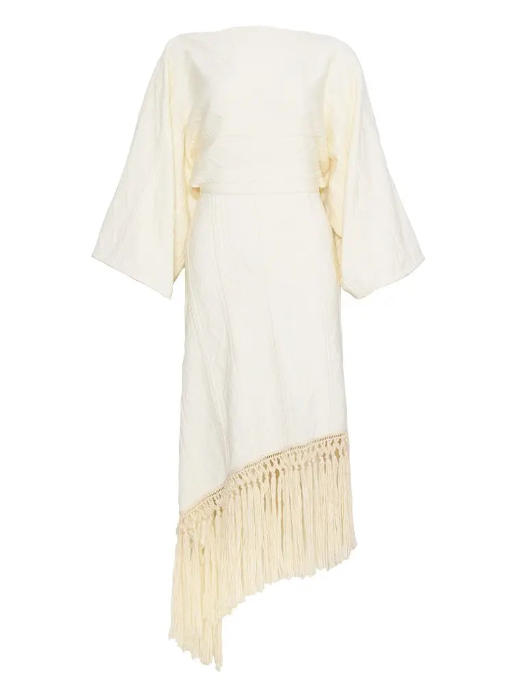 Vintage Versatile Tassel Knitted Dress Women's Spring and Autumn New Style Sweater Long Dress eprolo