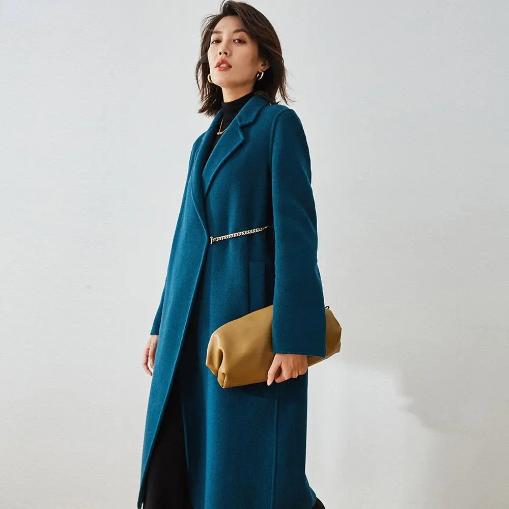 Autumn And Winter Straight Lapel Simple Belt Chain Long Reversible Wool Coat Wool Coat eprolo