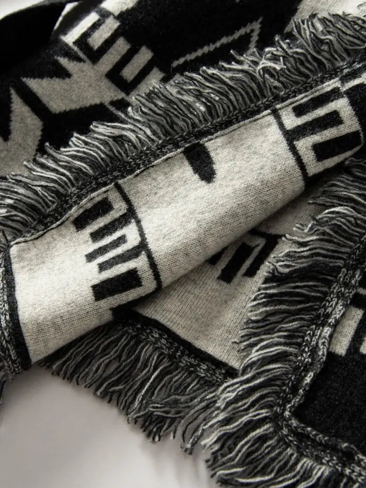 Retro tassel cashmere cardigan women's V-neck knitted cardigan sweater jacket medium long style eprolo