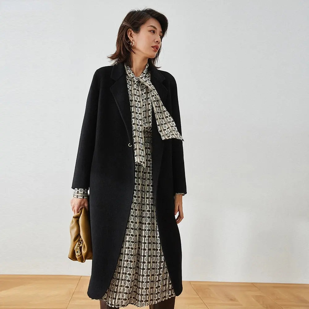 Autumn And Winter Straight Lapel Simple Belt Chain Long Reversible Wool Coat Wool Coat eprolo