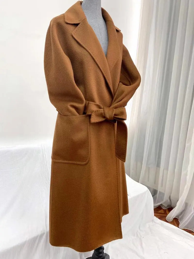 Water ripple double-sided cashmere coat high-end bathrobe wool coat windbreaker for women eprolo
