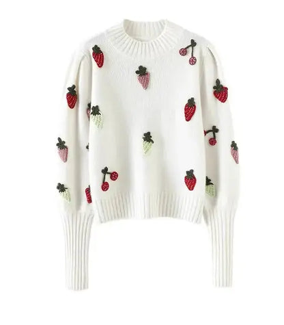 Strawberry Crochet Knit Sweater Pullover Women Half High Collar Long Sleeve Tops Knitwear Spring Stylish Fashion Chic Jumpe eprolo