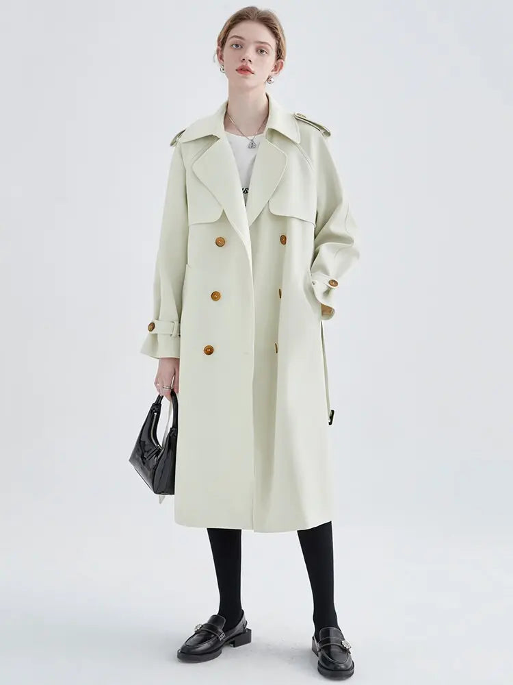 Women White Elegant Big Size Trench New Lapel Long Sleeve Loose Fit Windbreaker Fashion Tide Spring Autumn eprolo