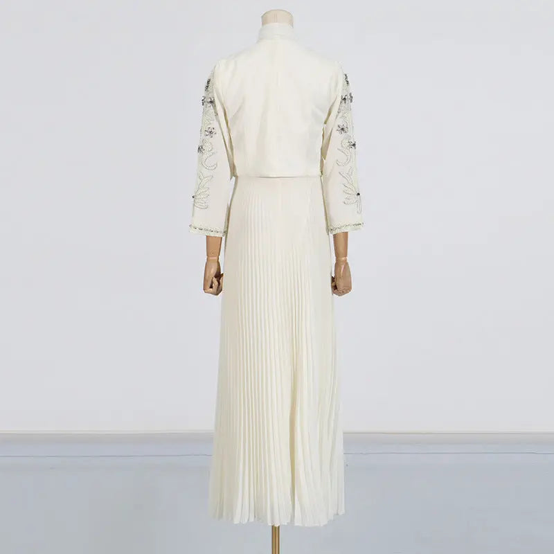 Style Heavy Embroidery Splicing Short Jacket + Pleated High Waist Skirt Set for Women eprolo