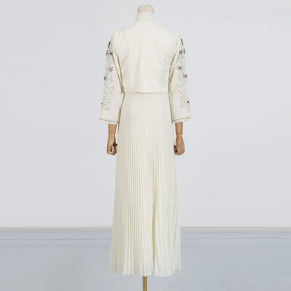 Style Heavy Embroidery Splicing Short Jacket + Pleated High Waist Skirt Set for Women eprolo