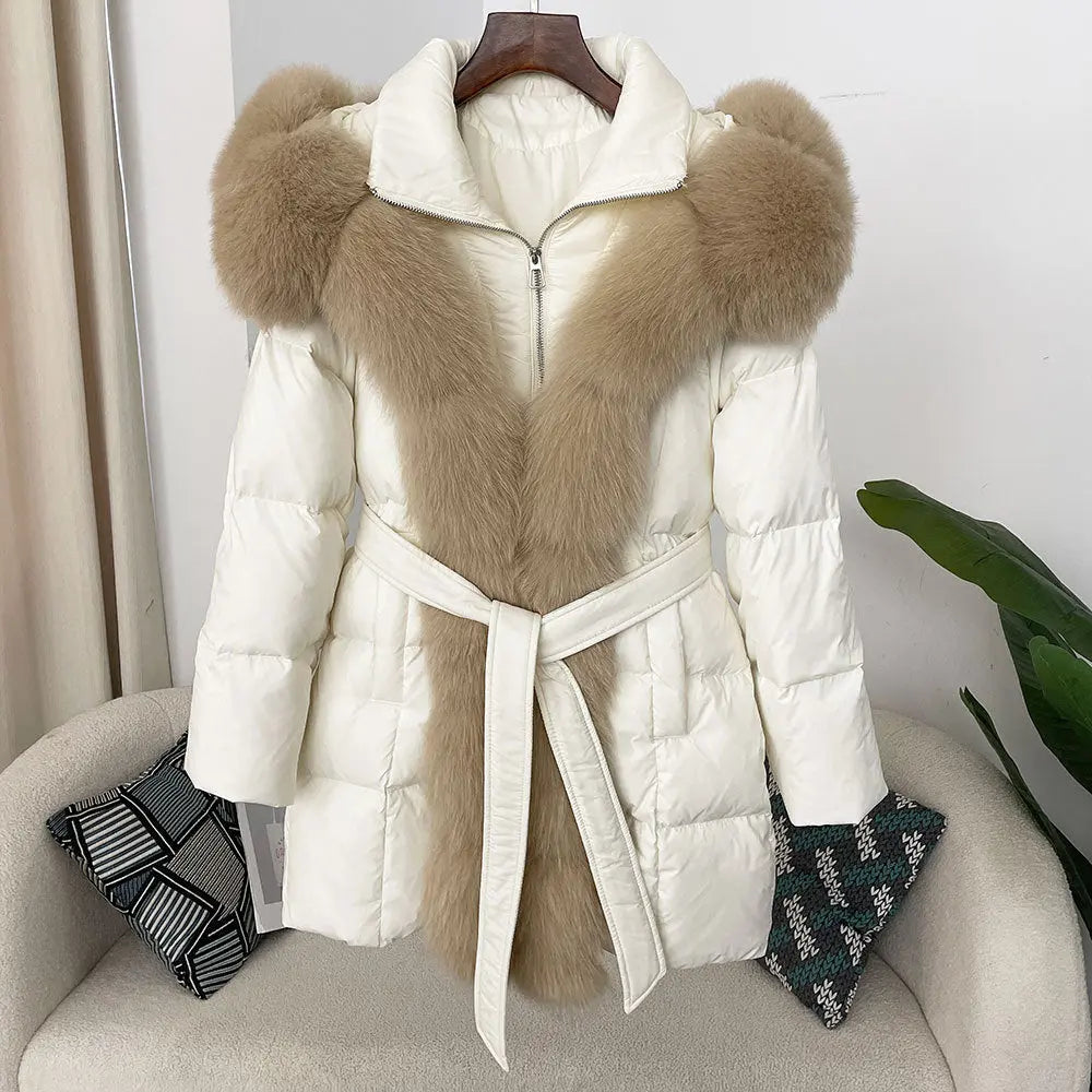 Hooded down jacket women's fox fur collar eprolo