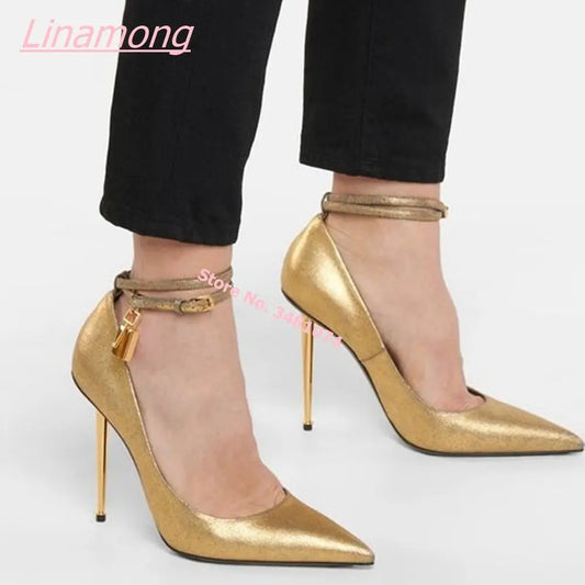 Summer New Women Pumps Metal Thin High Heel Luxury Shallow Pointed Toe Big Size Comfort Party Office Shoes eprolo