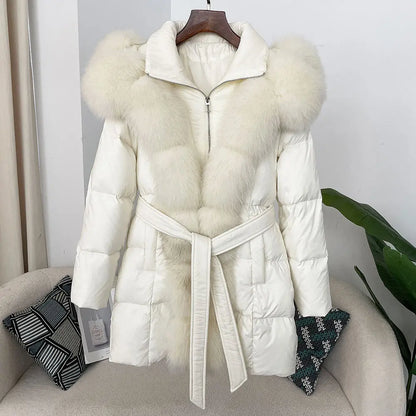 Hooded down jacket women's fox fur collar eprolo