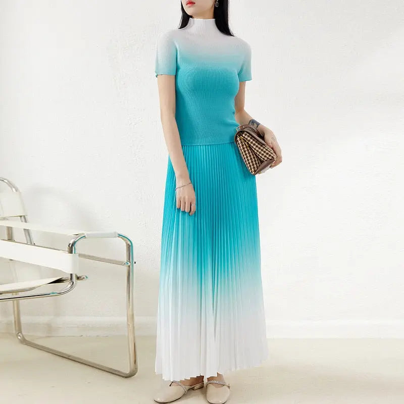 New Pleated Temperament One Size Gradient Color Super Elastic All-Match Top Skirt Waist Large Size Suit eprolo