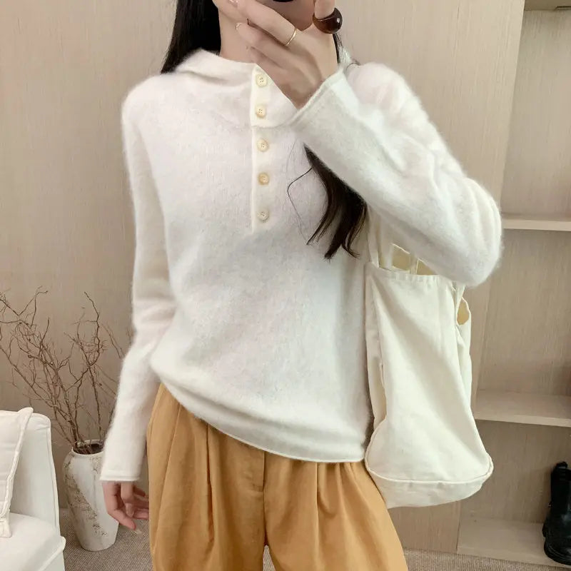 Hooded Pullover Sweater for Women, Lazy Style High-Grade Fleece Knitted Top with Cashmere eprolo